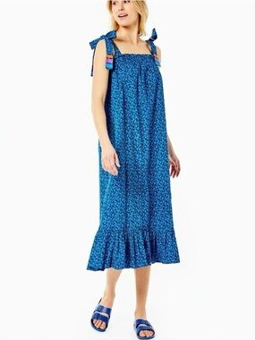 Addison Bay Blue Floral Maxi Dress with Tie Straps